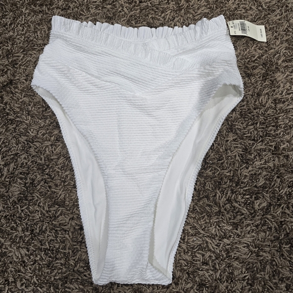 Aerie Ribbed Ruffle White High Cut Cheeky Bikini Bottom Size XS - Picture 1 of 4
